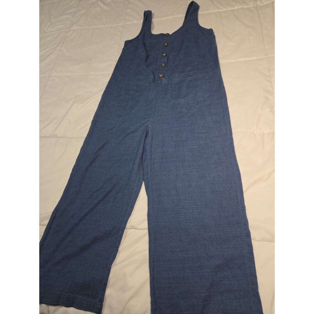 MARINE LAYER Sz M Jumpsuit Denim Button Front Wide Leg Cropped Boho Retro Y2K - Picture 2 of 10